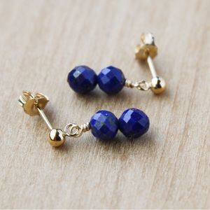 Lapis Lazuli Stud earrings blue and gold handmade gemstone jewelry